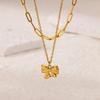Stainless Steel Bowknot Pendant Necklace For Women Fashion Gold Color Clavicle Chain Bow Tie Necklaces Party Birthday Jewelry