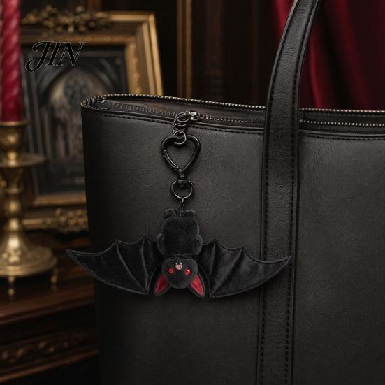 Portachiavi Pipistrello Peluche 1/2/3 Pezzi Ciondolo, Portachiavi con Fibbia a Molla in Lega Nera, Accessorio Stile Goth a Doppio Strato Portali Ali, Occhi Rossi Leggero