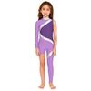 Kids Girls Stage Performance Jumpsuit: Mock Neck Shiny Sequins Color Block Asymmetrical Cut with Back Invisible Zipper
