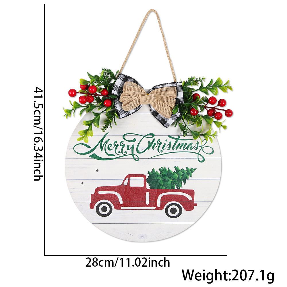 Joyful 28cm Wooden Christmas Door Plaque With Colorful Prints For Atmosphere Festive