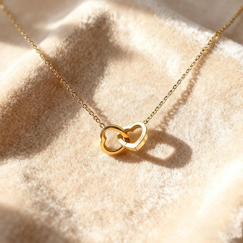Gold Heart Necklace, Double Heart Necklace for Women Heart Chain Necklace Heart Necklaces Jewelry Gifts for Women Girls