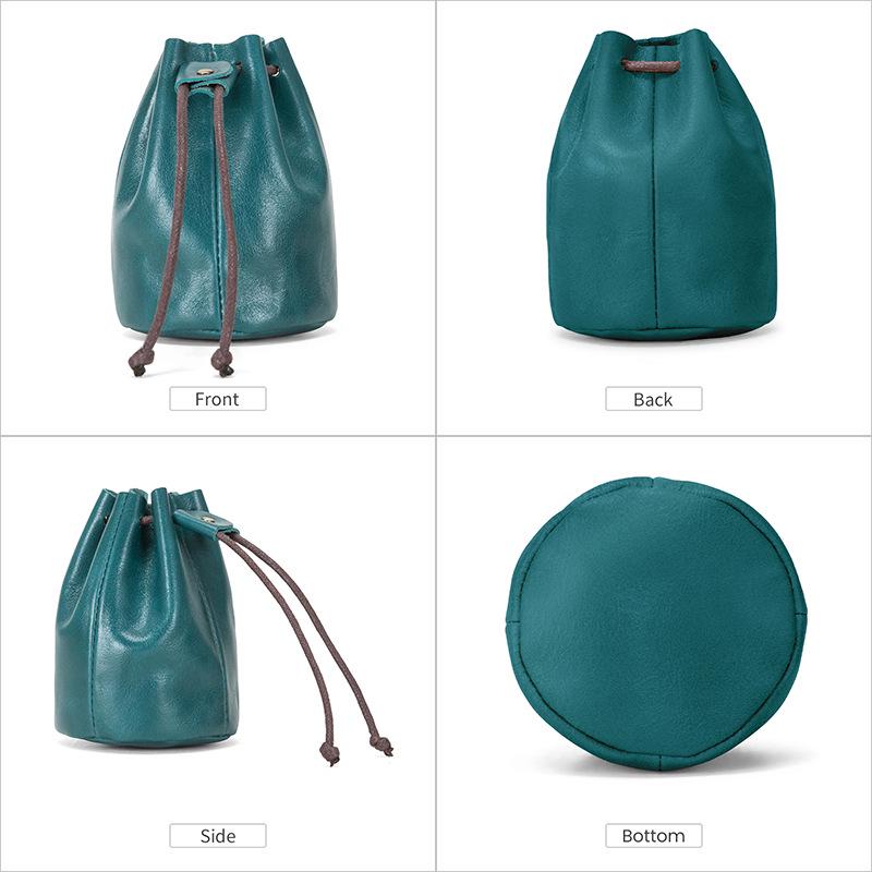 Vintage Leder-Münzbörse - Obernarben-Rindsleder, Kleine Geldbörse, Lippenstift-Aufbewahrung mit Kordelzugverschluss