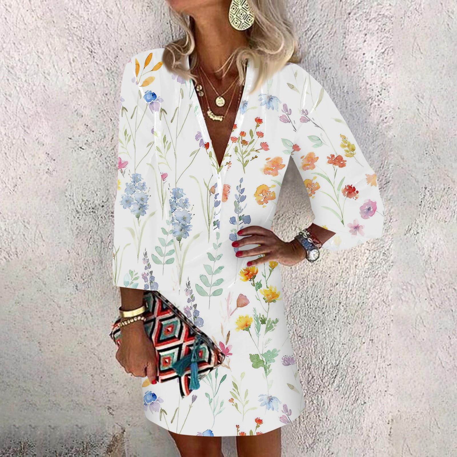 

Платья для женщин Повседневное платье с V-образным вырезом Повседневное платье с рукавами три четверти Сарафан на пуговицах XL жёлтый