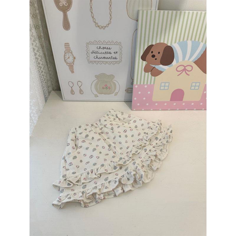 Girls Summer Floral Ruffle Lace Shorts - Sweet & Stylish Korean-Style for Kids Size 100
