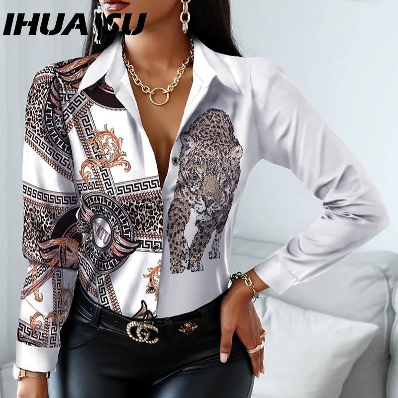 

IHUASU Женские модные повседневные блузки и рубашки с длинным рукавом и воротником поло L