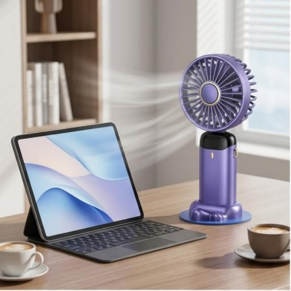 Portable Blue Mini Fan, 5-Speed USB Rechargeable Handheld Fan with LED Display, Foldable Desk Fan for Travel, Office & Outdoor