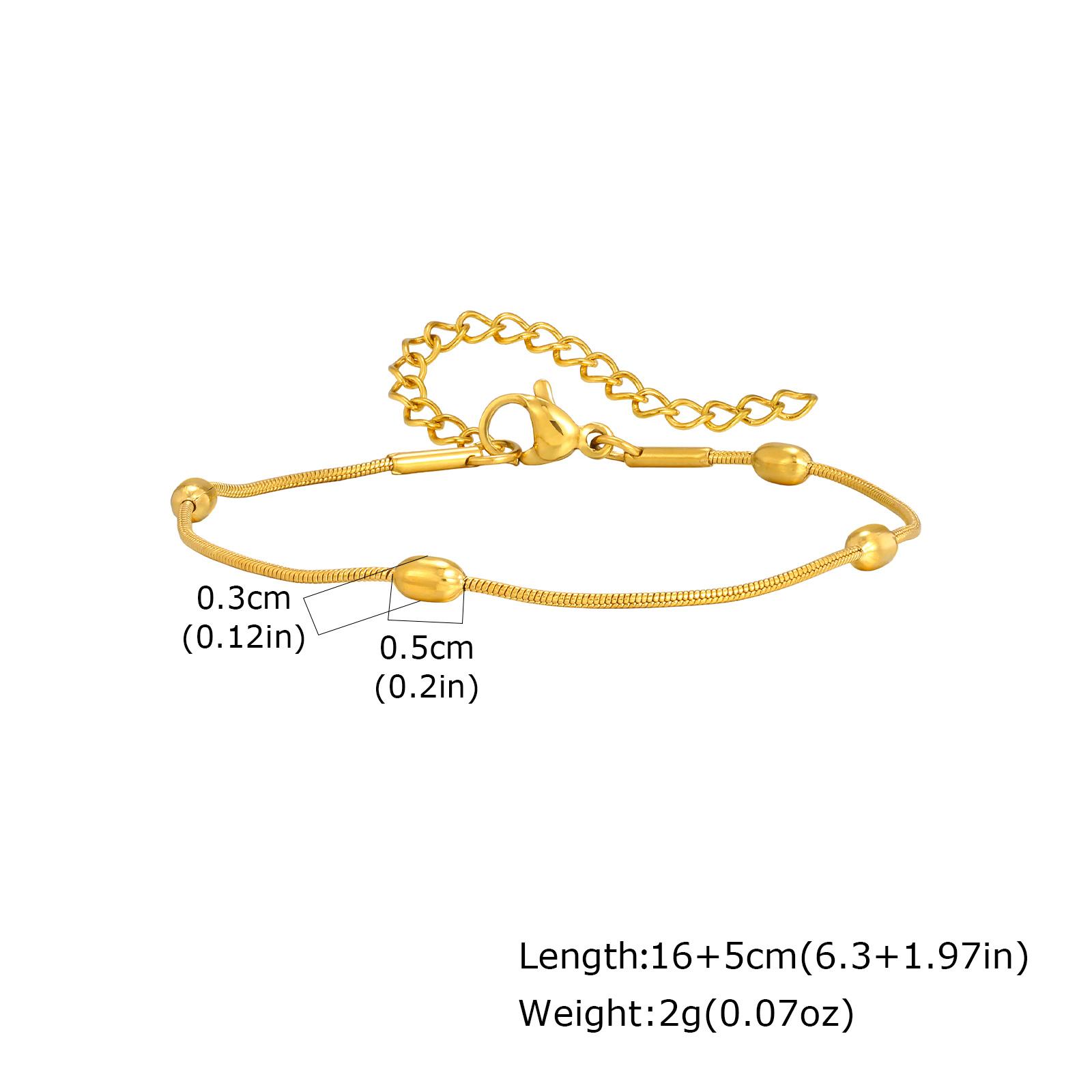 

Chic Simple Gold Plated Rice Beads Round Snake Chain Stainless Steel Bracelet for Women Fashion Party Daily Jewelry Gift
