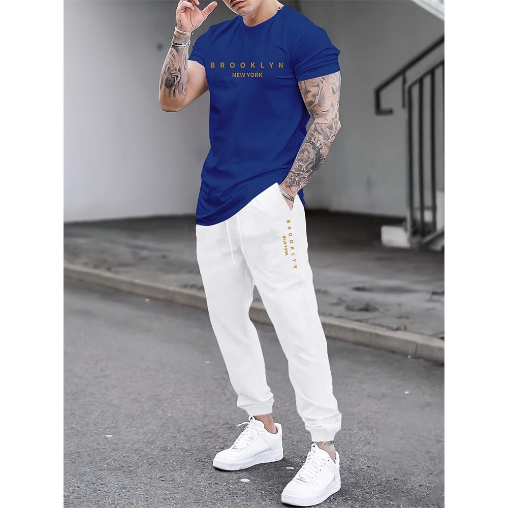2 Piece Regular Fit Men's Jogger Pants Letter Printed Men's Short Sleeve T-Shirt Set Street Outdoor Casual Fashion Set