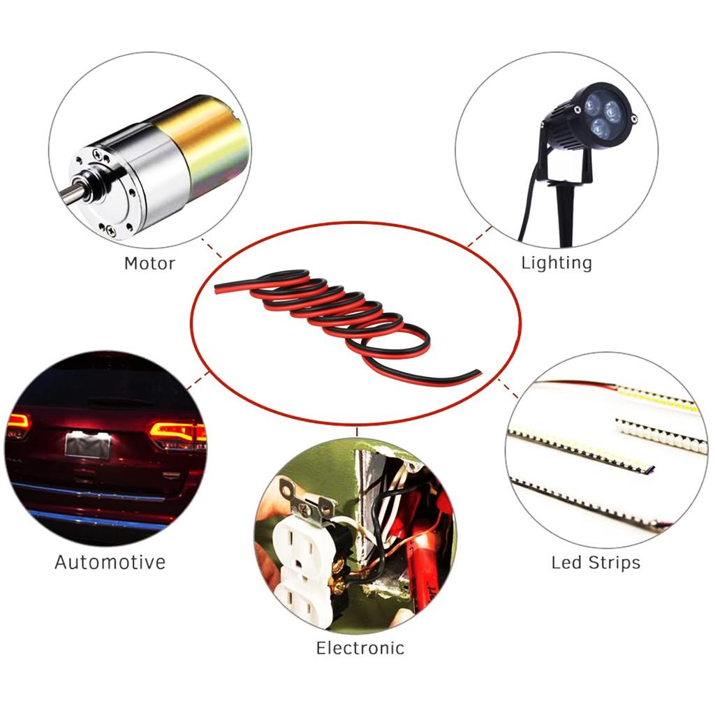 5M 2468red and black double core wire silicone rubber cable super soft 16/18/20/22/24/26/28AWG 2pin flexible led light connector