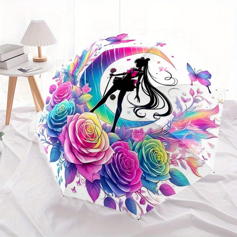 1pc Rainbow Moonlit Fantasy Cartoon Umbrella, Portable 3-Fold Compact Umbrella, Suitable for Camping, Hiking and Travel, Ideal Easter Birthday Gift fo