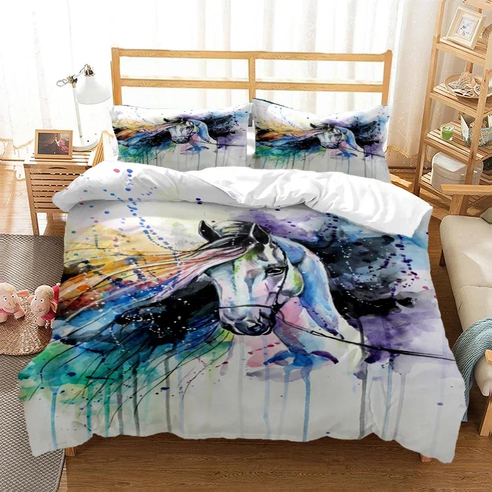 Luxury New 3D Print Horses Comfortable Duvet Quilt Cover Pillowcase Bedding Set Children Bedroom Decoration Home Textile