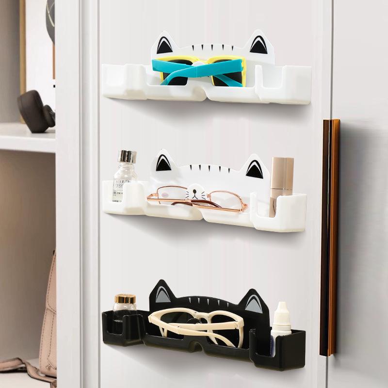 Wall-Mounted Black & White Cartoon Glasses Holder