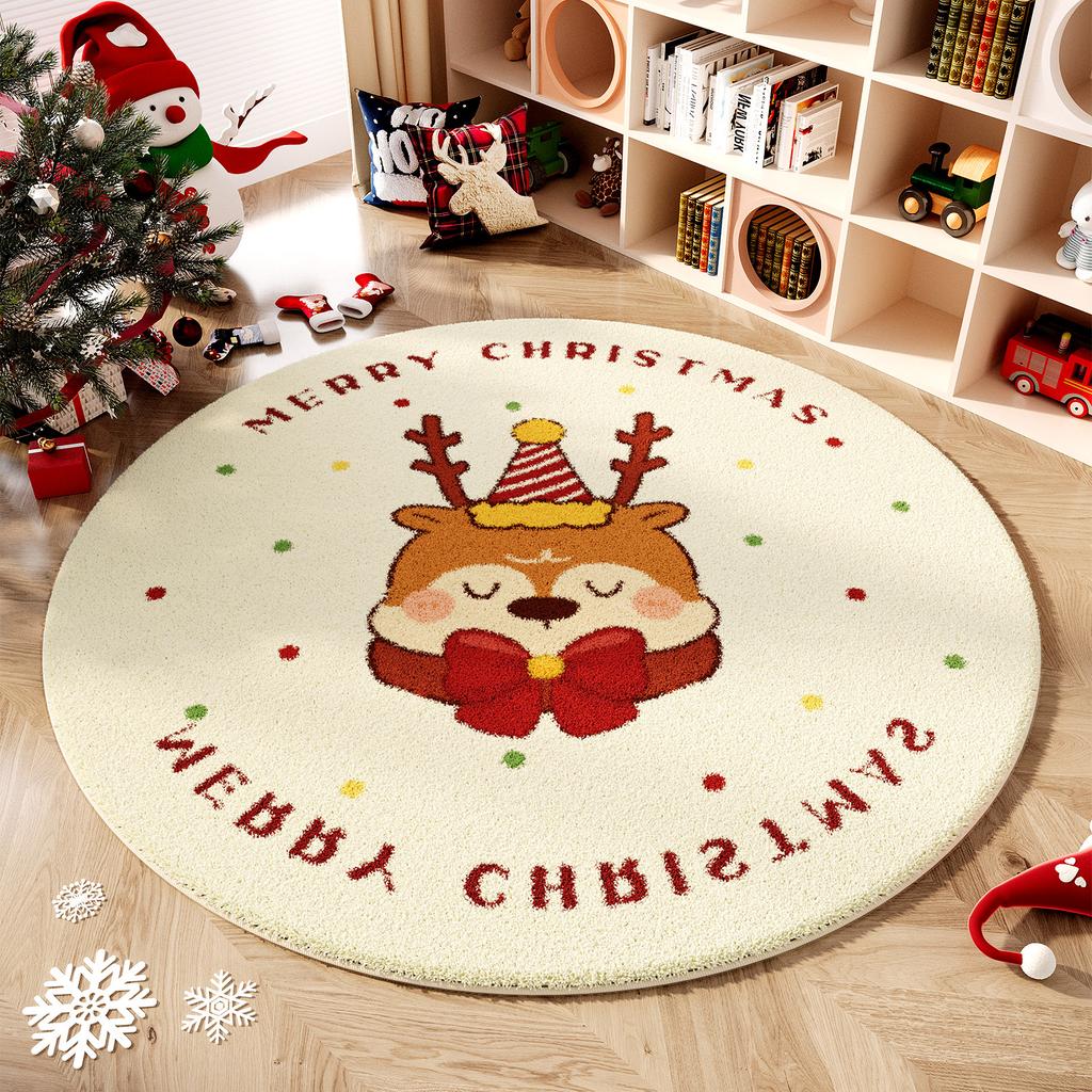 Christmas Bedroom Decor Red Carpet Round Carpets for Living Room Thick Plush Cloakroom Washable Floor Mat Home Fluffy Soft Rug