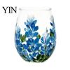 Liberty Bell Themed Glass Cup, Egg Shape Clear Lead-Free Crystal Enamel Painted Golden Rim Large Capacity Wine Vintage Drinking Tumbler, Glassware for