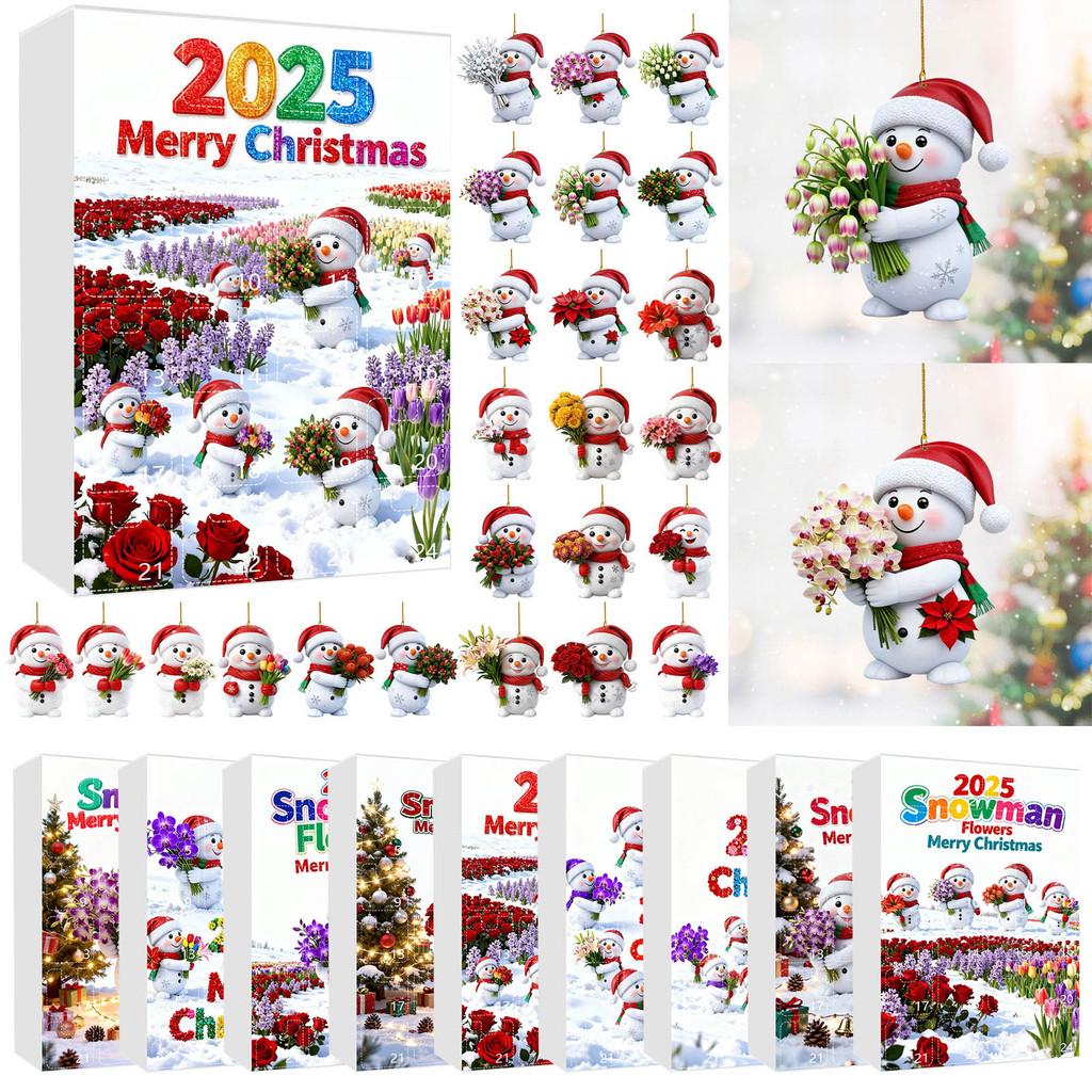 Christmas Countdown Calendar With Snowman Acrylic Ornaments For Holiday Gift Exchange