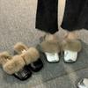 2025 Women's Autumn and Winter New Flat-bottomed Mao Mao Shoes with One Foot, Muller Mao Mao Slippers Ins Bag Head and Half Slippers Outside Wear