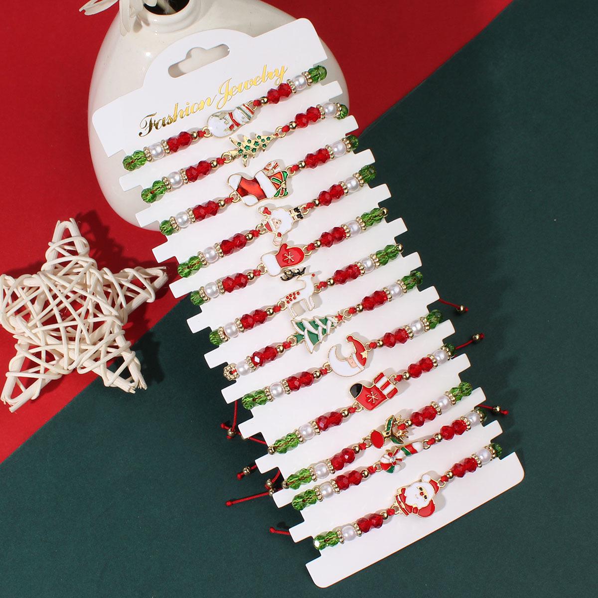 

Плетеный регулируемый браслет-веревка на руку с Сантой-снежинкой - Рождественские парные украшения