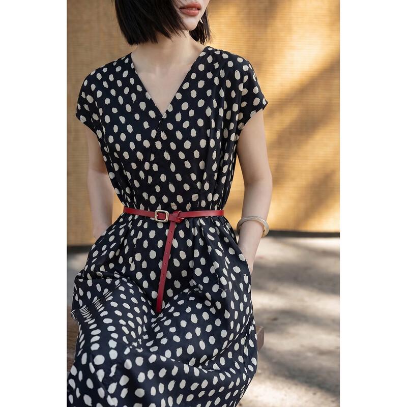 Demana Women's Summer V-Neck Printed Cotton Midi Dress