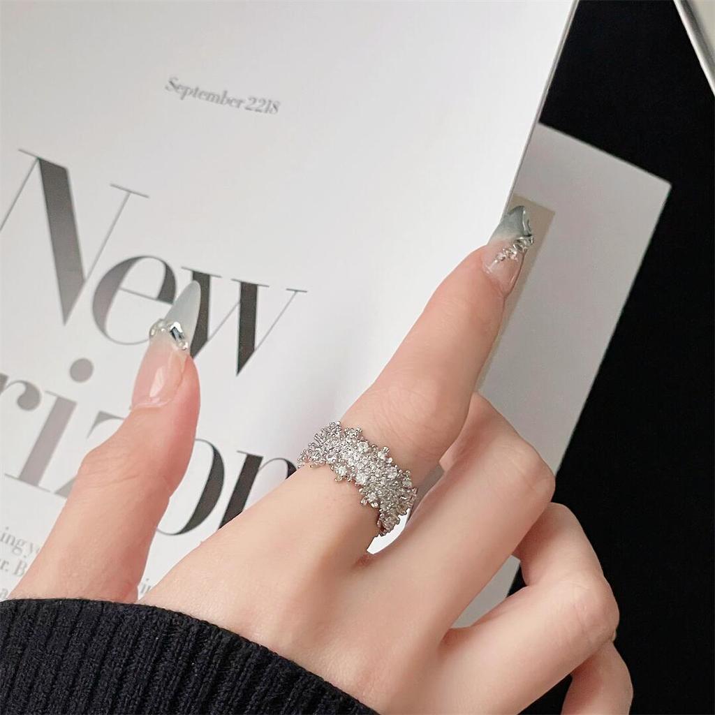 Diamond-Set Zir*****Pen Ring, High-End Sense, Elegant Niche Design Sense, Light Luxury Ring, Women