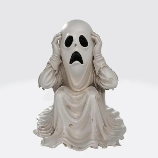 Yousheng Halloween Ghost Figurine, Scary Face Ghost Statue, Resin Spooky White Ghost Decoration for Indoor Home, Office, Desk