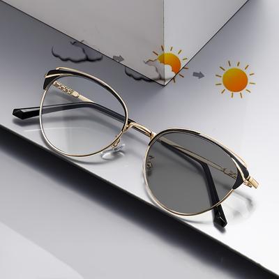 1pcs New High-end Retro Metal Cat Eye Holder for Men and Women Equipped with Photochromic Day and Night Dual-use Sunglasses