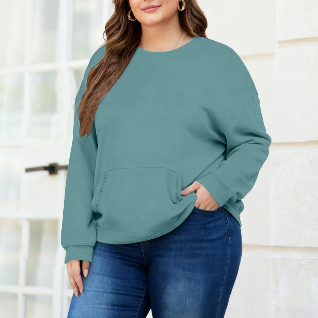 Plus Size Sweatshirt För Kvinnor Oversized Crewneck Långärmad Pullover Toppar