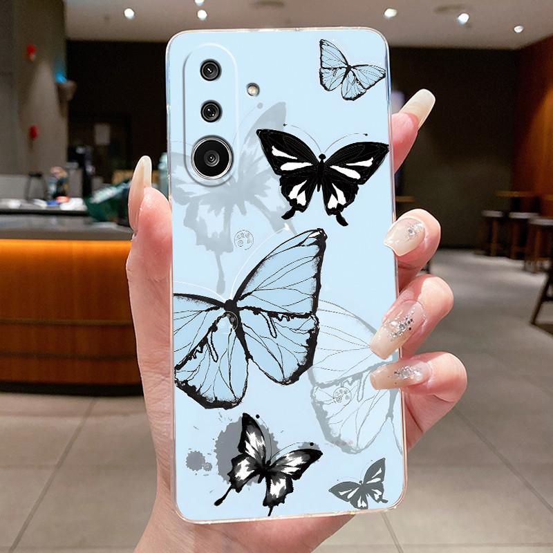 Handyhülle für Samsung Galaxy M36 F36 5G Weiches Transparentes Silikon Flexibles TPU Klare Hülle Luxus Mode Schmetterling Blume Hülle