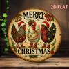 Vintage Christmas Rooster Reindeer Metal Wall Art Sign 8x8 Inch Merry Christmas Decor