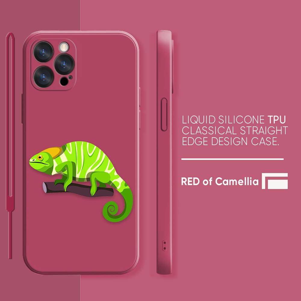 Funny Chameleon lizard Phone Case iPhone 11 12 13 14 Pro Max 7 8 Plus XR XS SE Straight Edge liquid Silica Gel Shell Cover Funda