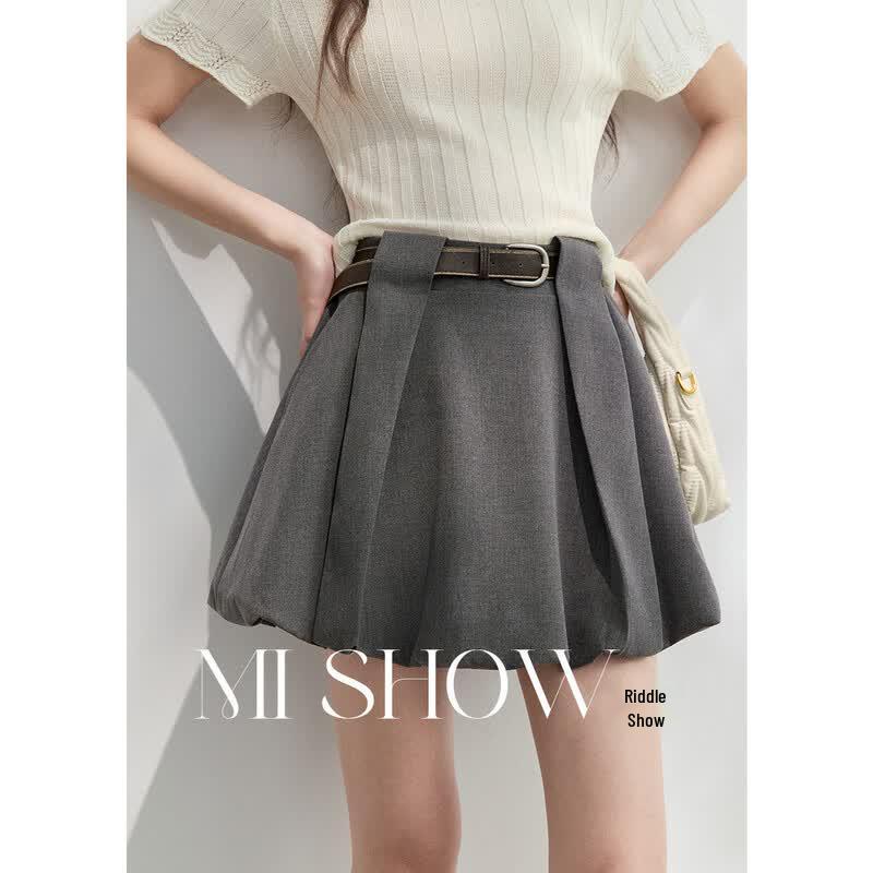 

MiXiu High-Waist Pleated A-Line Mini Skirt with Belt L
