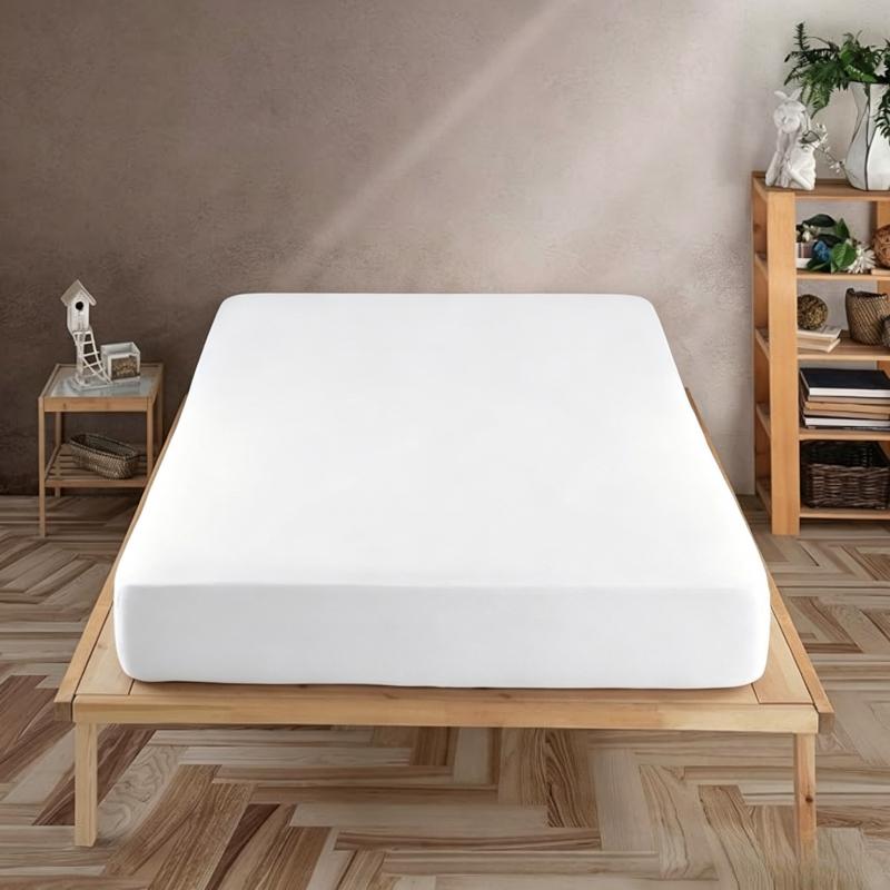 Solid Plain Waterproof Fitted Sheet Mattress Protector Queen King Mattress Cover Anti-bacterial Bed Pad Cover (No Pillow Case)