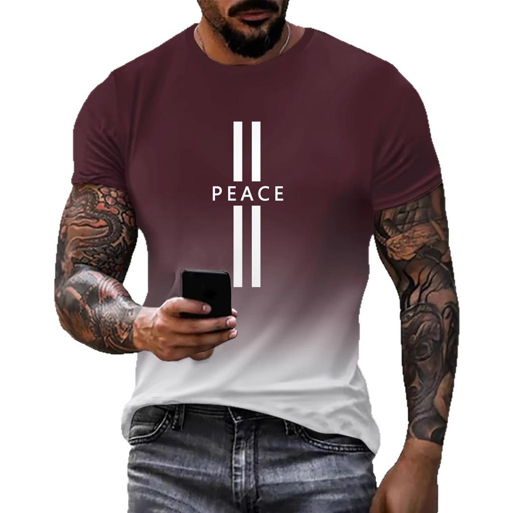 Tricouri de vară cu gât rotund, cu imprimeu 3D cu litere în gradient, la modă, casual, cu mânecă scurtă pentru bărbați