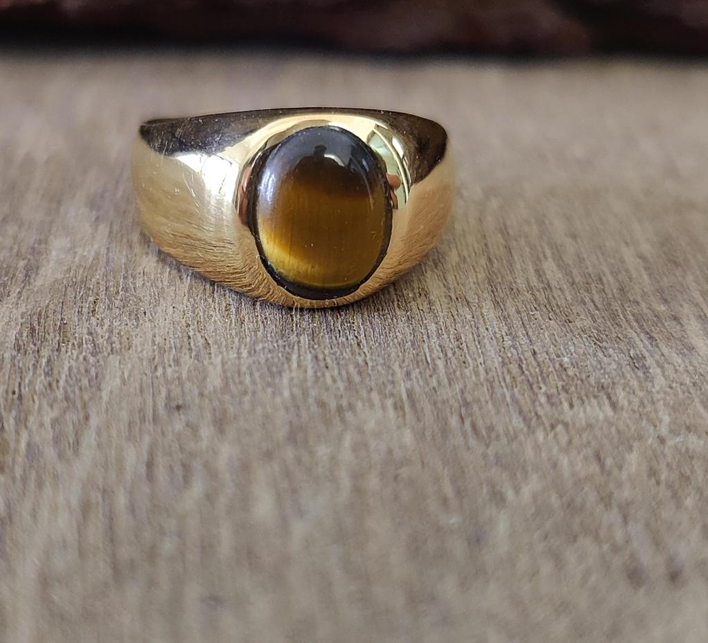 Tiger Eye Ring, Men Women Signet Ring, 7x8 Mm Gemstone, 925 Solid Sterling Silver, Handmade Jewelry, Gift for Partner