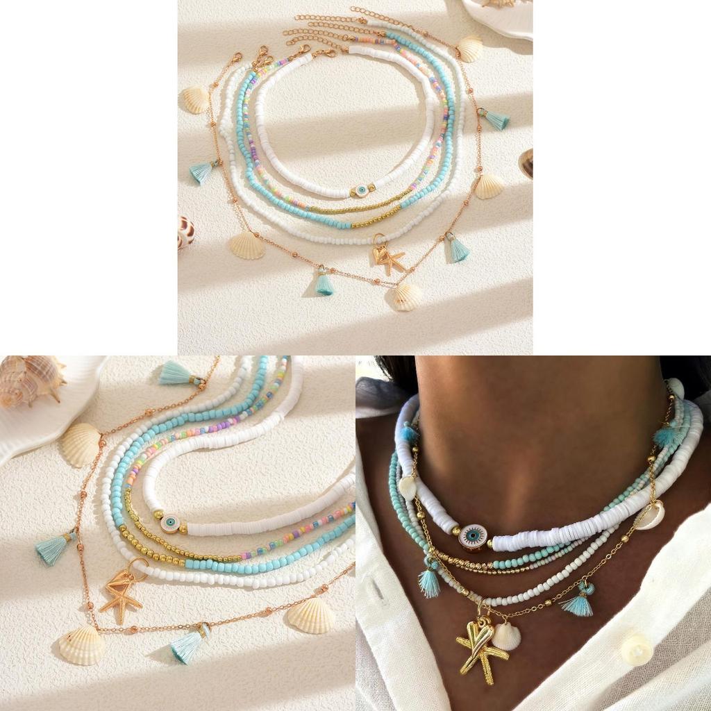 Halsband med pärlor av mjuklera och hänge i stjärnskal för kvinnor