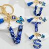 Fashion Blue Glazed Stone A To Z Letter Keychain 26 Initials Alphabet Butterfly Tassel Pendant Car Keyring Women Jewelry Gifts