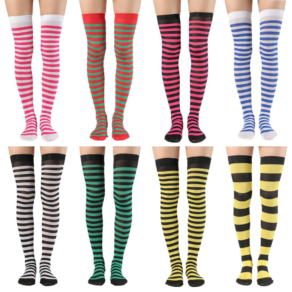 Halloween & Christmas Striped Thigh-High Cosplay Socks: Women's Slimming Over-the-Knee Stockings