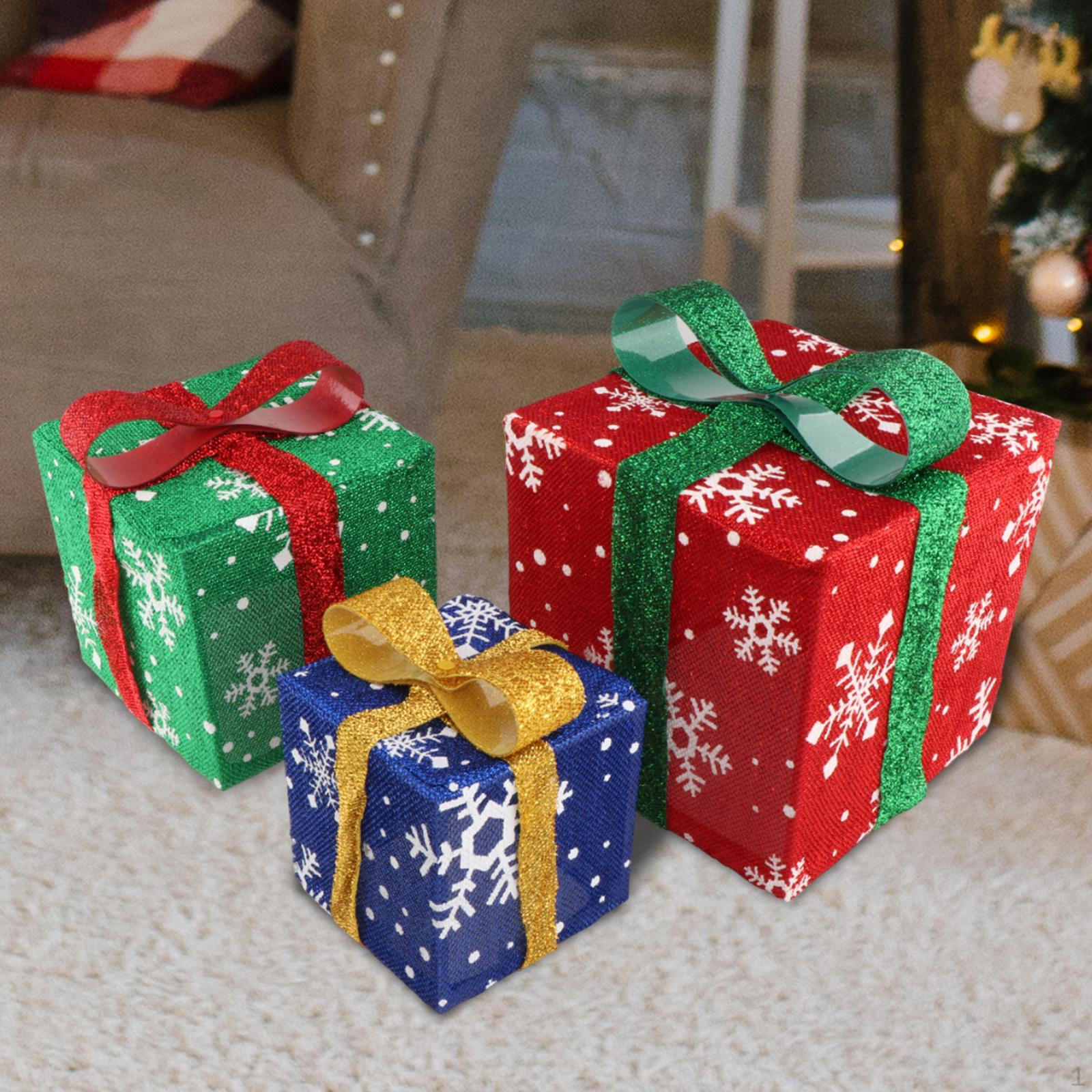 

3 шт. Рождественские светящиеся подарочные коробки, украшения с бантами, Рождество, свадьбы, двор, домашний праздник Warm