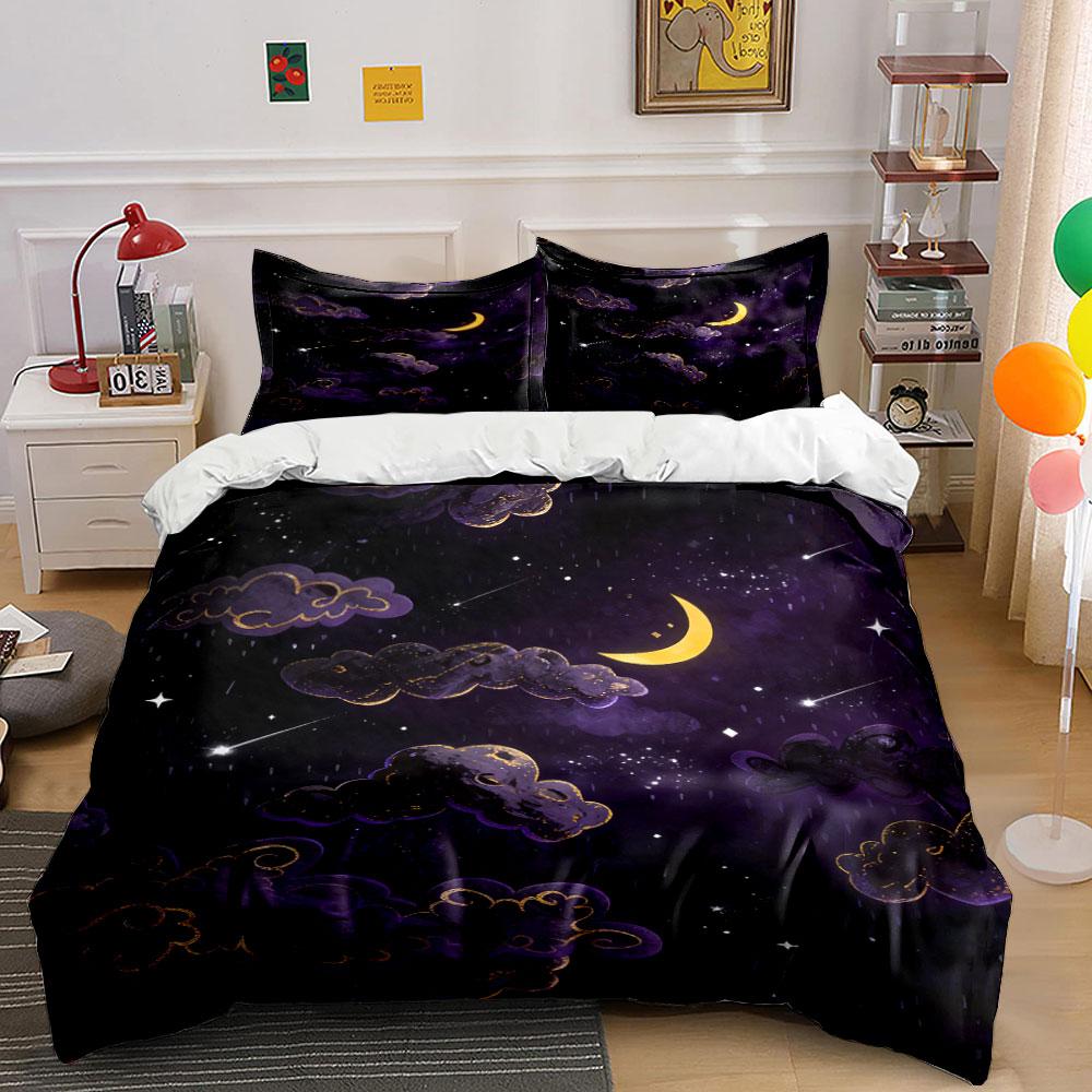 Golden moon, clouds, stars. Bedding sets Duvet cover sets Duvet covers Pillowcases(1 * Duvet Cover 2 * Pillowcases, without duvet insert)
