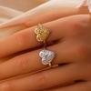 Stainless Steel Heart Ring with Rhinestone and Irregular Texture - Sweet Academy Style for Women