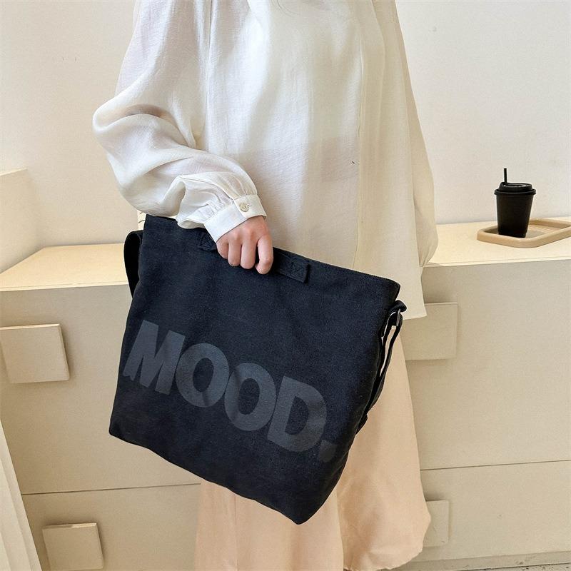 Retro Large-capacity Canvas Bag, Street Trend Simple Letter Bag, Fashionable Personality Shoulder Messenger Bag