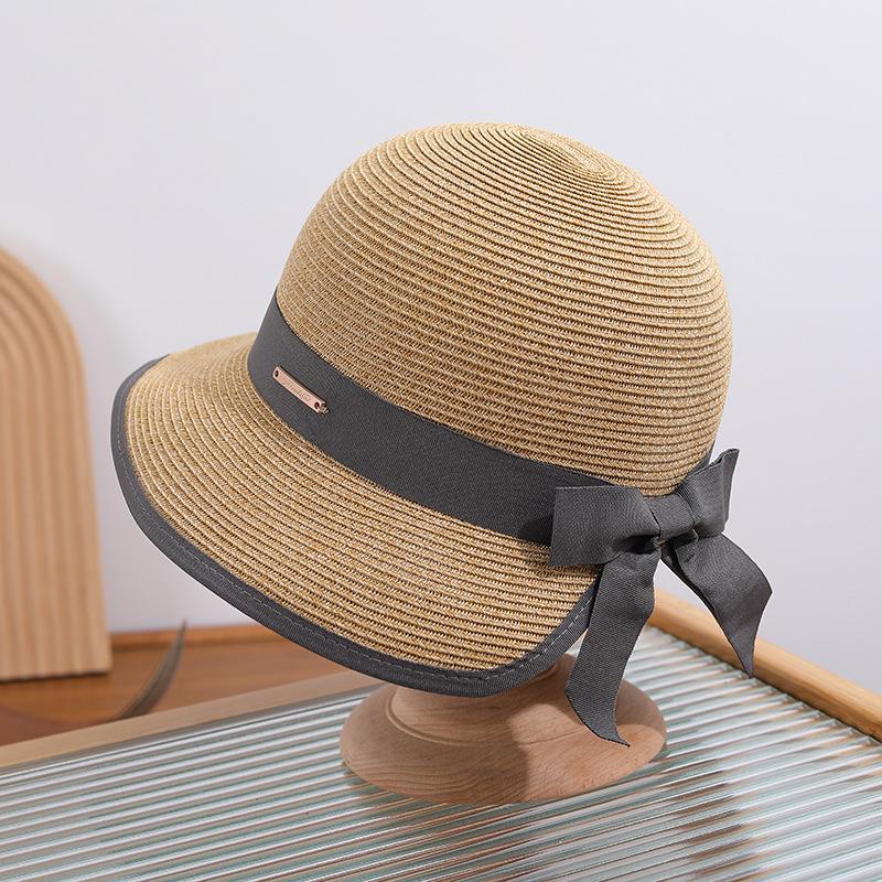 Chapéu de Sol Feminino USPOP Verão Novo Elegante com Laço Dobrável Proteção Solar Chapéu de Palha com Fenda Traseira Design de Aba Larga Chapéu de Sol de Praia