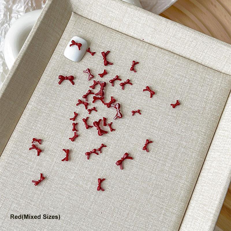 50Pcs Colorful Bow Nail Art Parts Charms Bulk Shiny Mini Resin Ribbon Nail Rhinestones Diy Summer Nail Art Decor Accessories