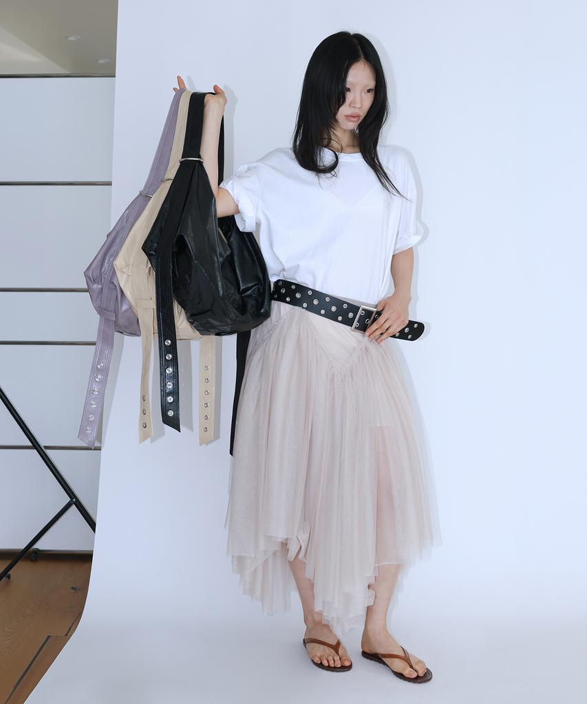 Teensy Hollow Drape Belted Hobo Bag (Black)