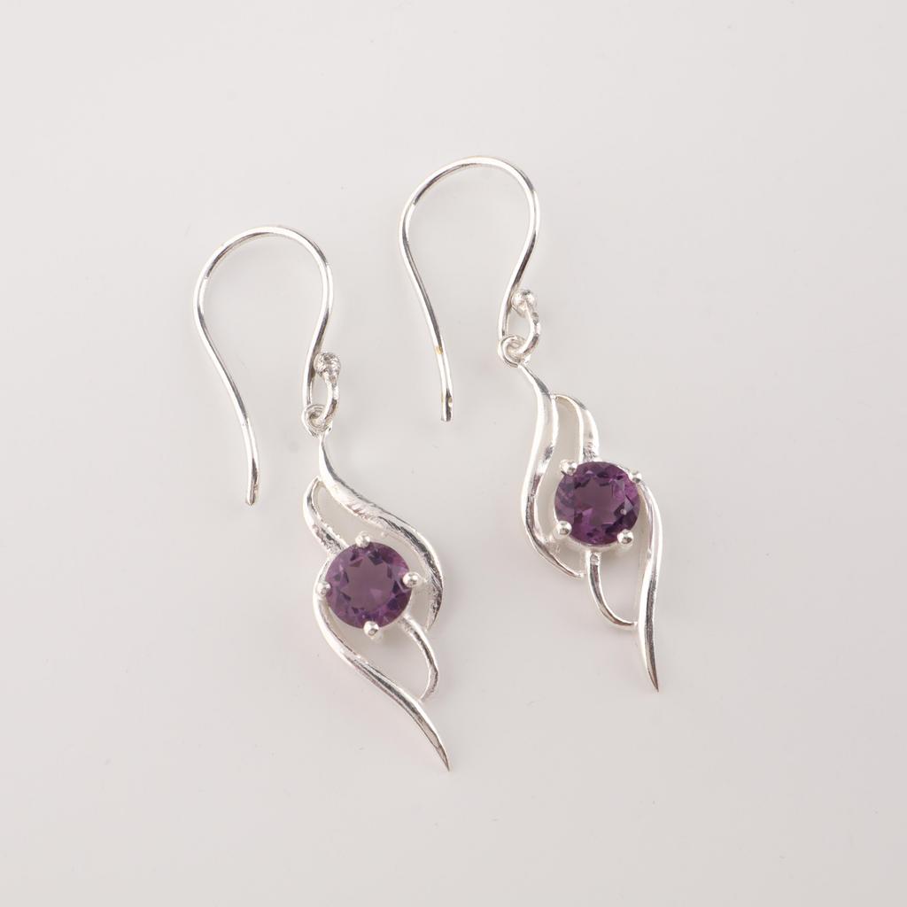 Lila Amethyst Edelstein 925 Sterlingsilber Schmuck Hübscher Hängeohrring 1,7" Zum Verschenken CE-22-2