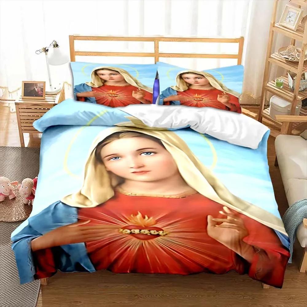 Jesus Virgin Mary Theme Children Room Bedroom Bedding Set Comforter Cover Kids Bed Polyester Duvet Cover Set With Pillowcase