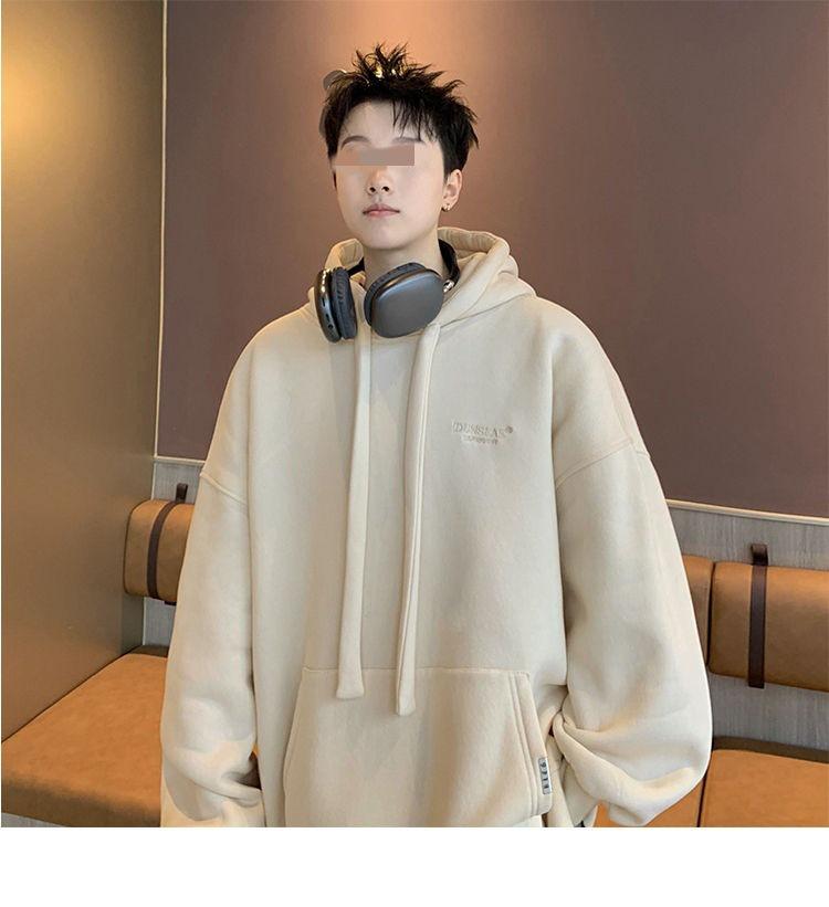 Men's American Retro Vintage Fleece-Lined Hooded Sweatshirt - Spring/Autumn Trendy Loose Fit Hoodie Jacket