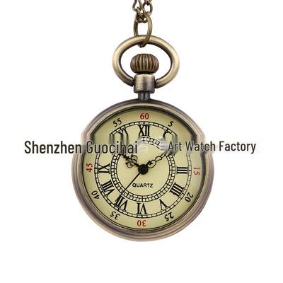Mittelgroße Quarz-Taschenuhr-Halskette mit römischen Ziffern - Anhängeruhr in kleiner Größe (Modell 6014)