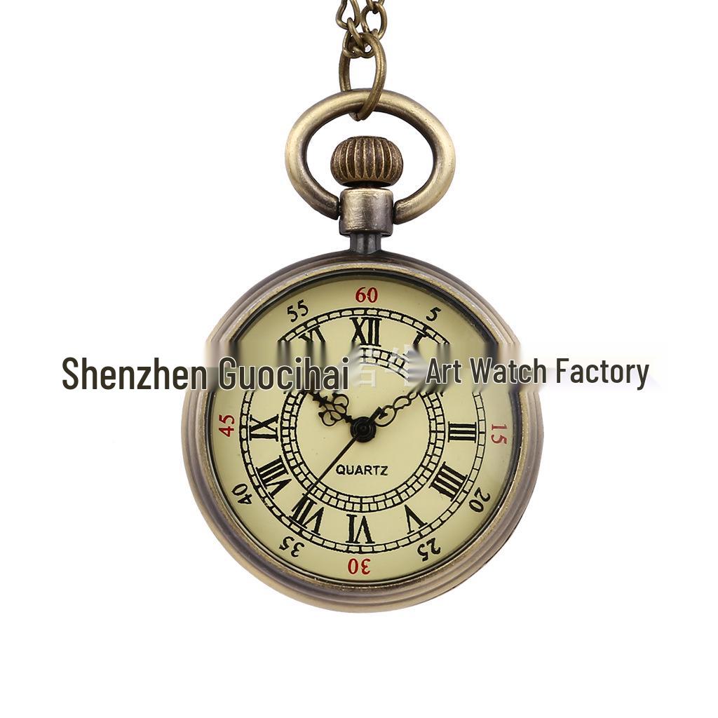 

Средние кварцевые карманные часы-ожерелье с римскими цифрами - Маленький кулон-часы (Модель 6014)