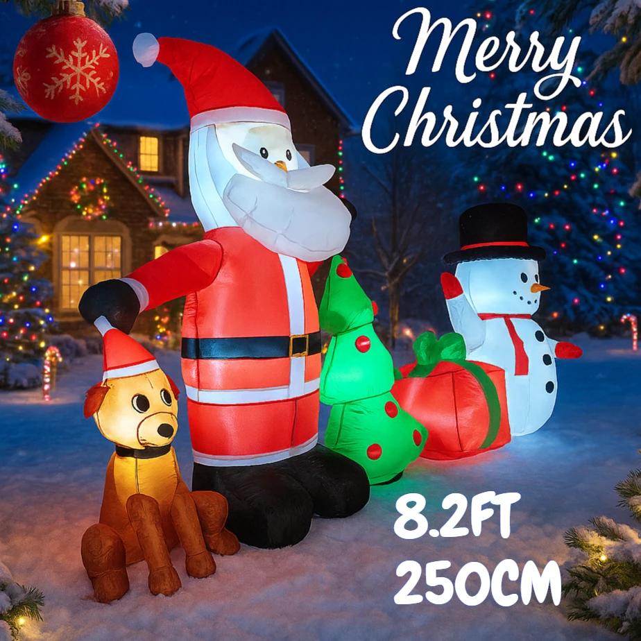 8.2FT Christmas Inflatable Toys with LED Lit Set Santa Snowman Dog Tree Supplies Home Ornament Festive Gift Xmas Yard Decoration
