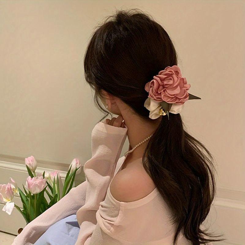 1Pc Fashion Rose Flowers Hair Elastic Band With Bell, Vibrant Floral Pattern, Soft Fabric Headband
